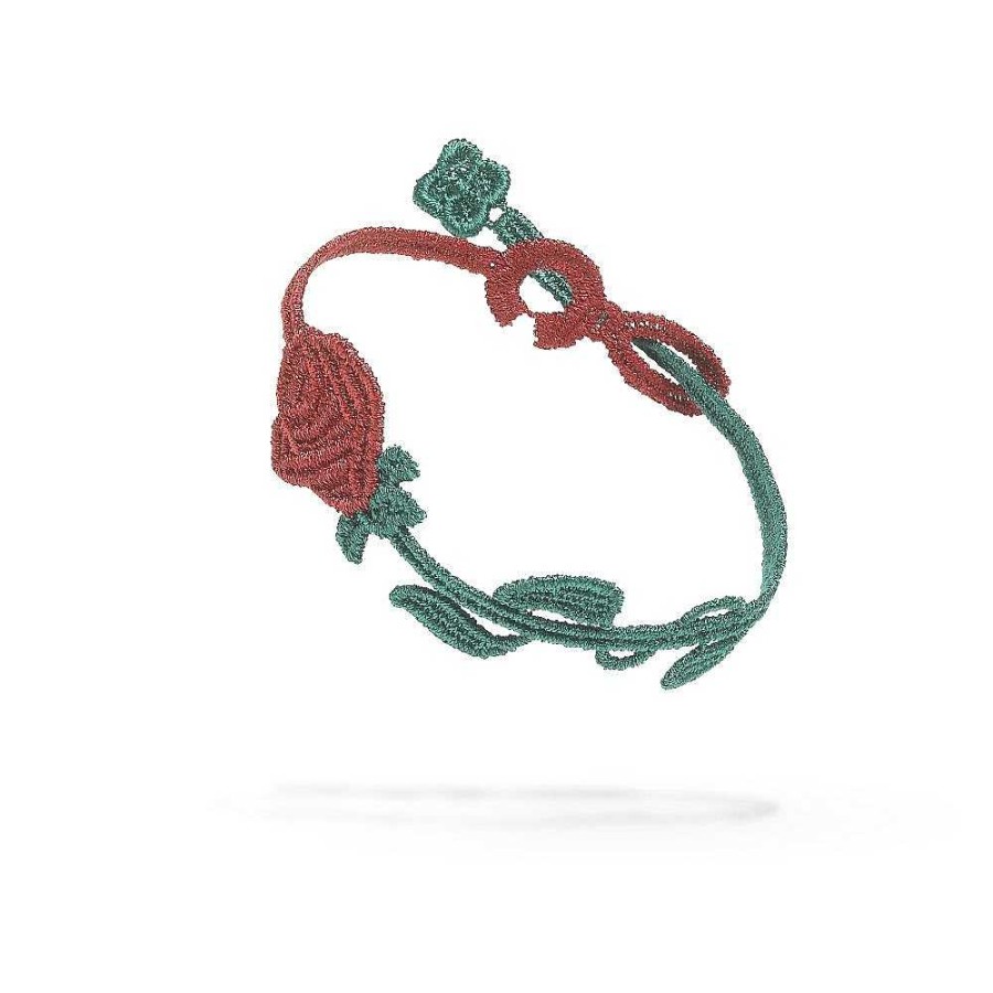 Bracelets Cruciani C | Rose Flower Bicolore Bordeaux/Verde_Scuro